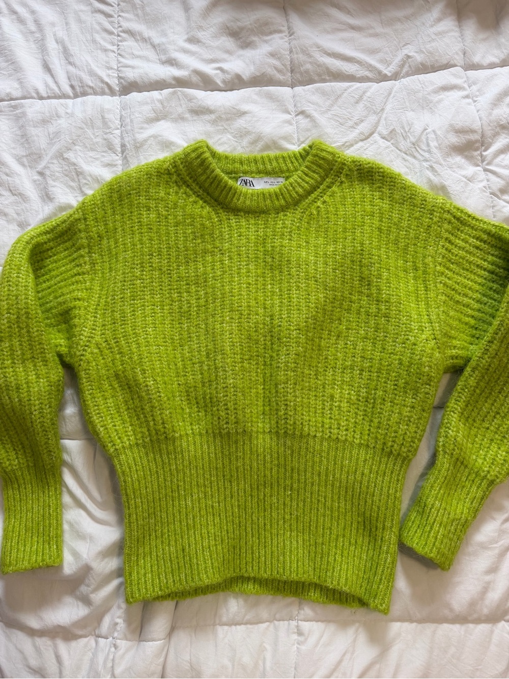 ZARA Neon Lime Ribbed Crewneck Sweater